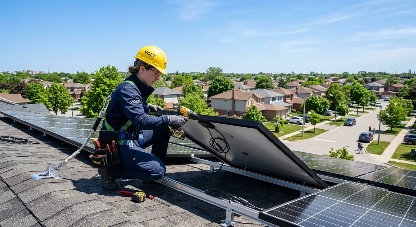 Professional solar panel installation on Canadian home